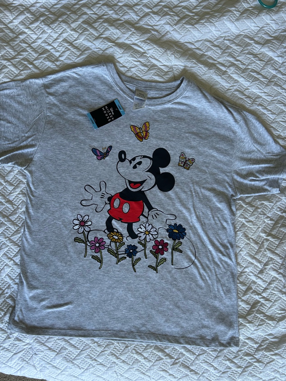 NEW Women’s Mickey Mouse Gray Graphic Tee with Floral Print